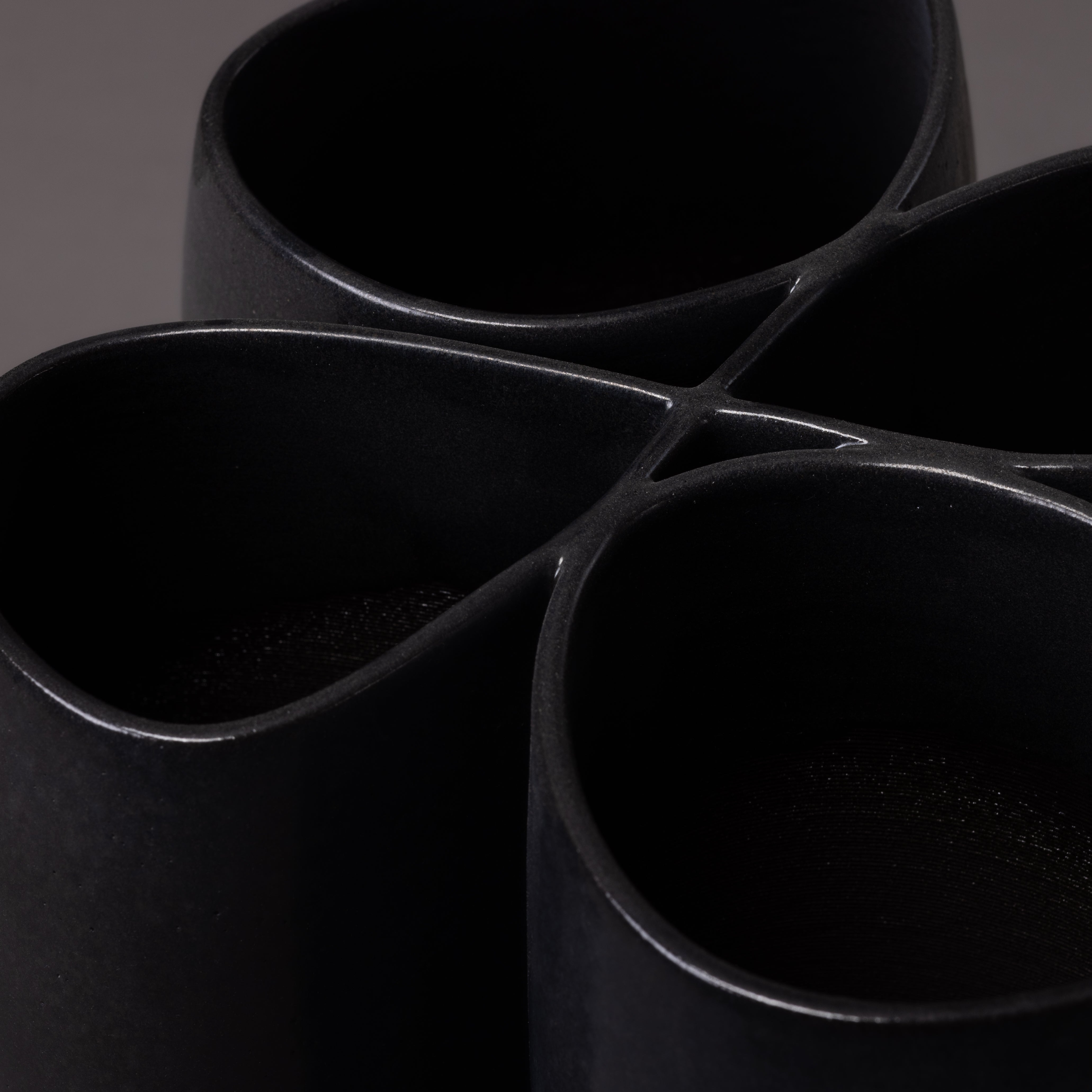 ceramic, black glaze intersect sculpture – algorithmic ceramic design