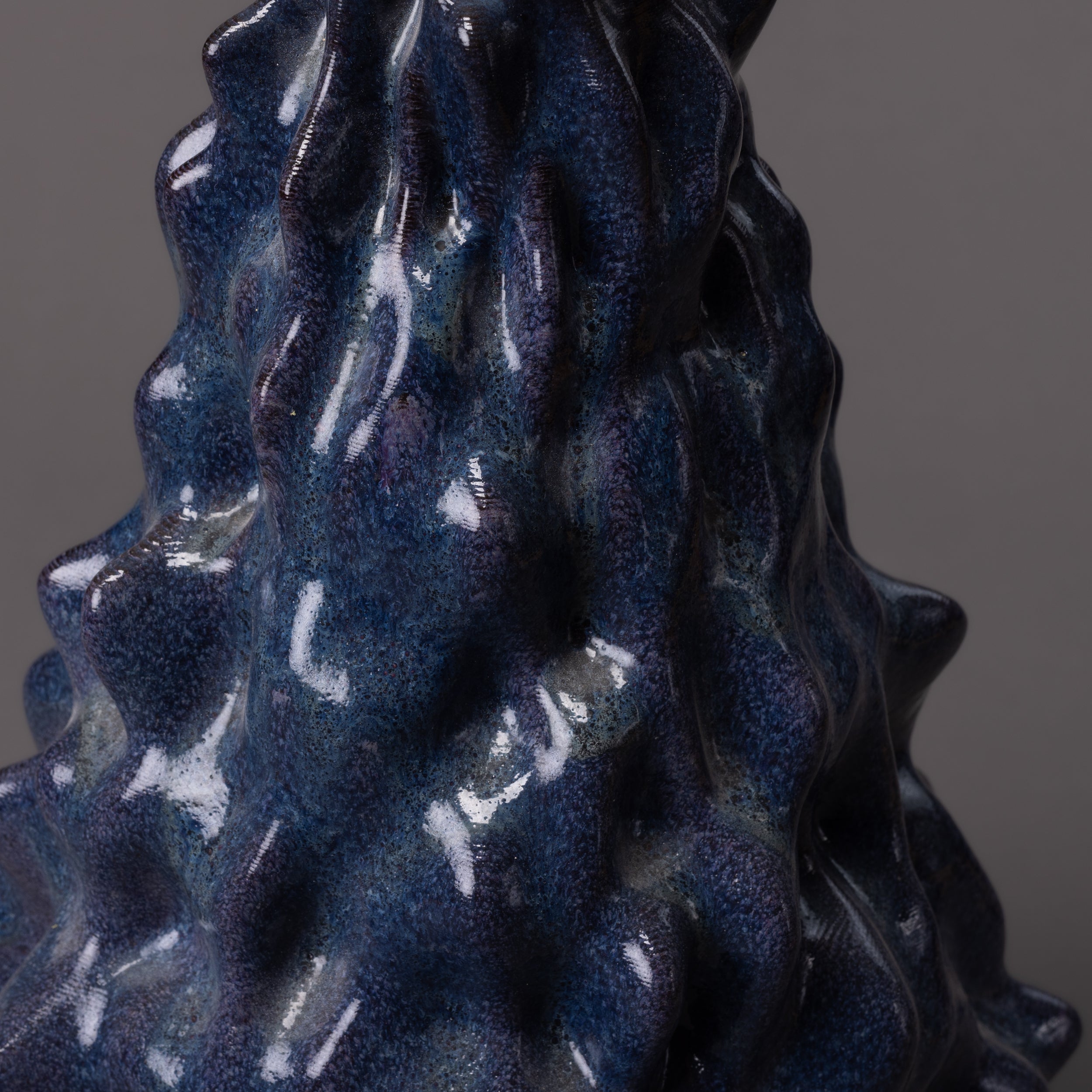 Alien ceramic art – black clay, blue glaze – BinaryCeramics Greece