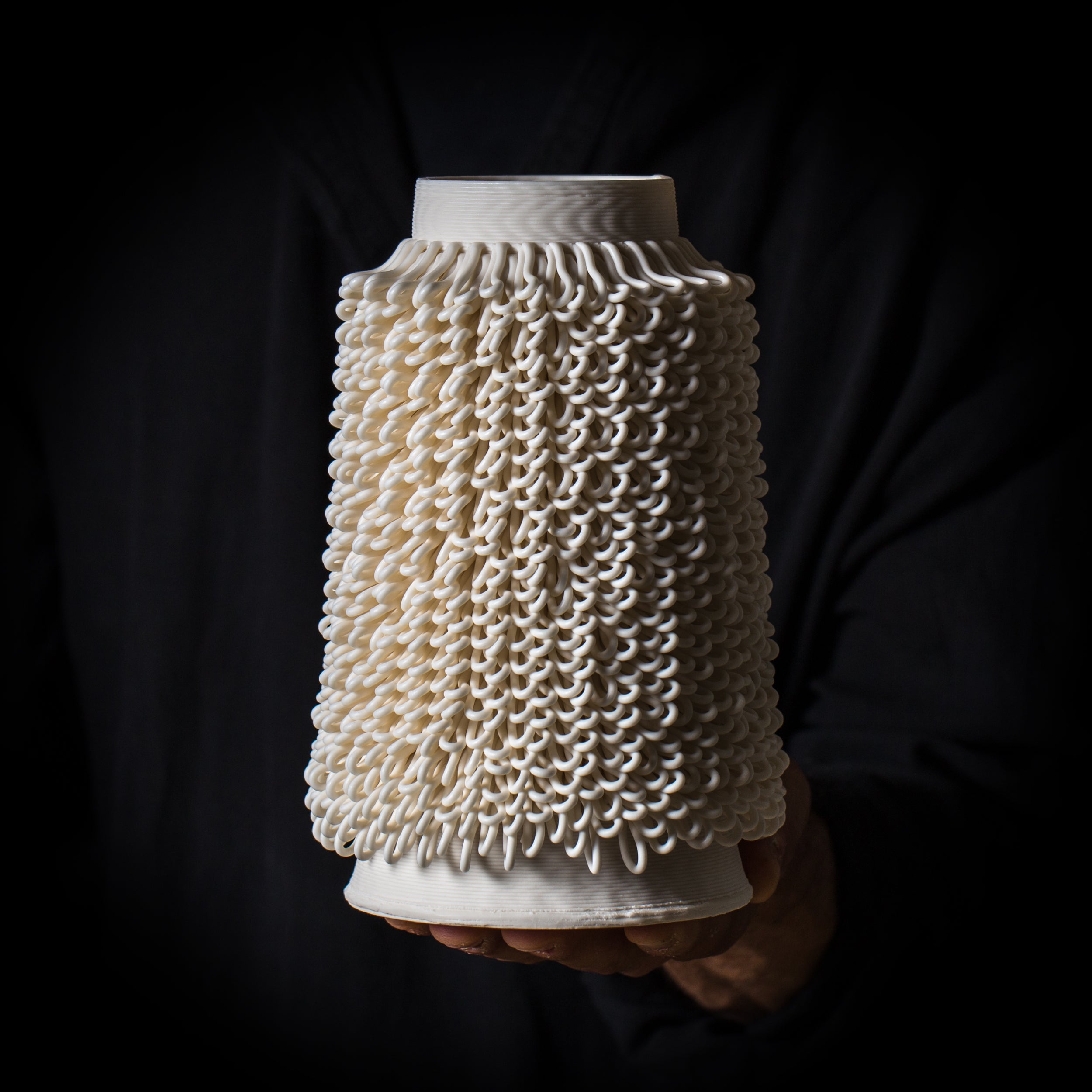 D-0111 Dash Algorithmic Ceramic Sculpture in White Porcelain - 3D printed ceramic art by BinaryCeramics, Athens