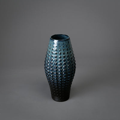 Sea Urchin ceramic sculpture in black clay, blue glaze – BinaryCeramics