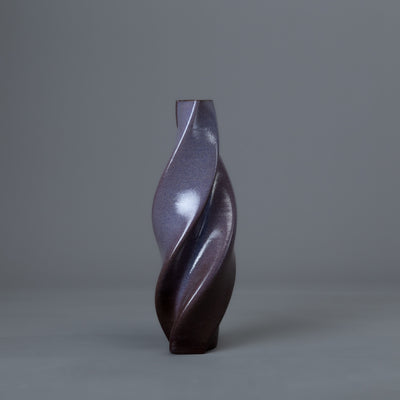 Tornado ceramic sculpture in black clay, purple glaze – BinaryCeramics