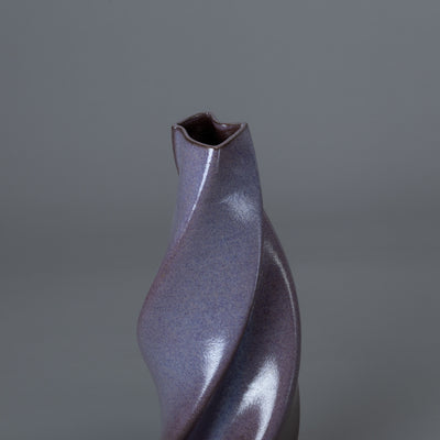 Tornado sculpture – black clay, purple glaze – BinaryCeramics, Athens