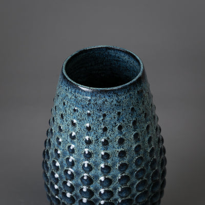 Sea Urchin sculpture – black clay, blue glaze – BinaryCeramics, Athens