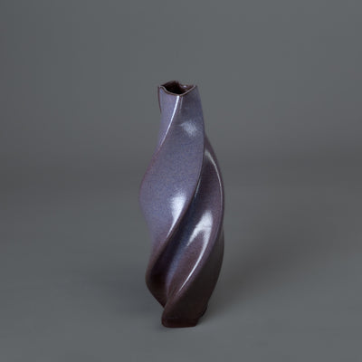 black clay, purple glaze tornado sculpture – algorithmic ceramic design