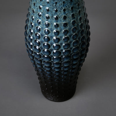 black clay, blue glaze sea urchin sculpture – algorithmic ceramic design