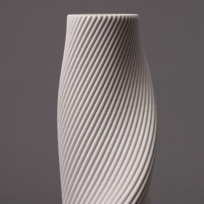 white porcelain tornado sculpture – algorithmic ceramic design