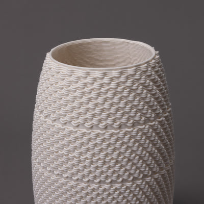 white porcelain dash sculpture – algorithmic ceramic design