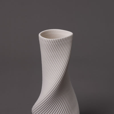 white porcelain tornado sculpture – algorithmic ceramic design