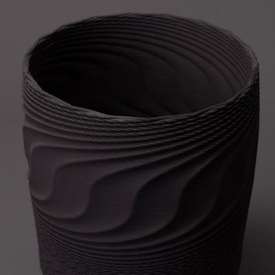 W-0001 Wave Layered Ceramic Sculpture in Black Clay - angle view - BinaryCeramics Athens