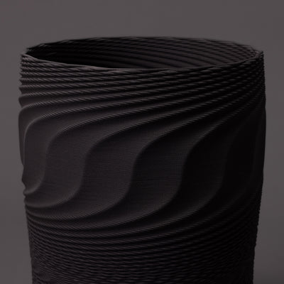 W-0001 Wave Layered Ceramic Sculpture in Black Clay - detail view - BinaryCeramics Athens