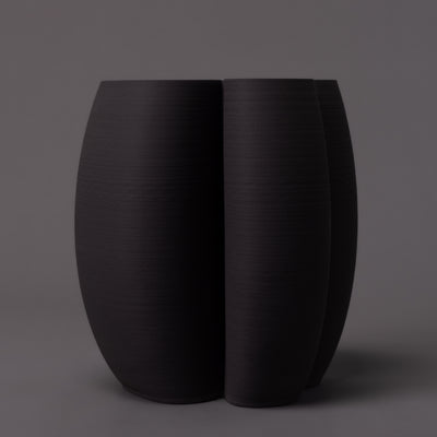 black clay intersect sculpture – algorithmic ceramic design