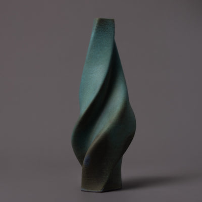 Tornado ceramic sculpture in black clay, green glaze – BinaryCeramics