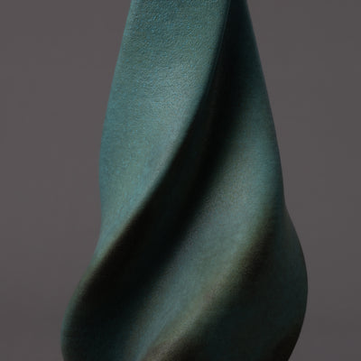 Tornado ceramic art – black clay, green glaze – BinaryCeramics Greece