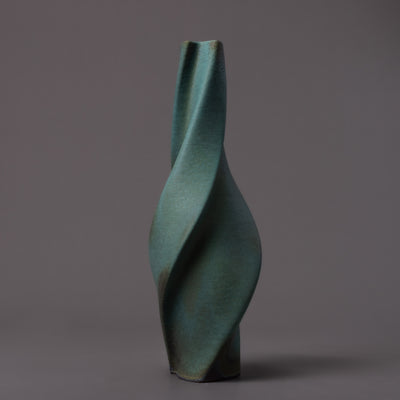 Tornado sculpture detail – black clay, green glaze – BinaryCeramics