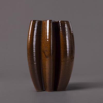 ceramic, brown glaze intersect sculpture – algorithmic ceramic design