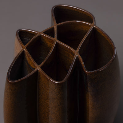 Intersect sculpture detail – ceramic, brown glaze – BinaryCeramics