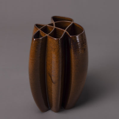 Intersect sculpture – ceramic, brown glaze – BinaryCeramics, Athens