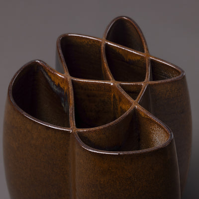 Algorithmic intersect ceramic sculpture – ceramic, brown glaze