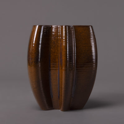 3D-printed intersect sculpture in ceramic, brown glaze – BinaryCeramics