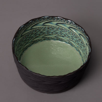 Wave ceramic art – black clay, green glaze – BinaryCeramics Greece