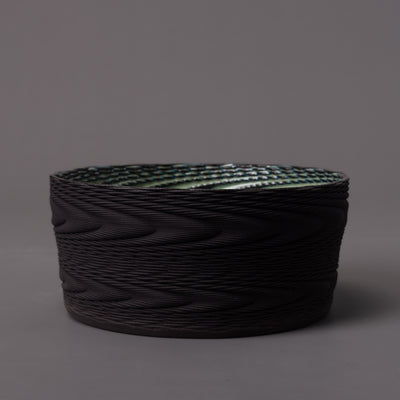 3D-printed wave sculpture in black clay, green glaze – BinaryCeramics