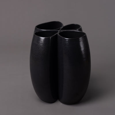 Intersect ceramic sculpture in ceramic, black glaze – BinaryCeramics