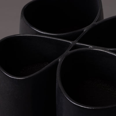 ceramic, black glaze intersect sculpture – algorithmic ceramic design