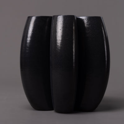 3D-printed intersect sculpture in ceramic, black glaze – BinaryCeramics