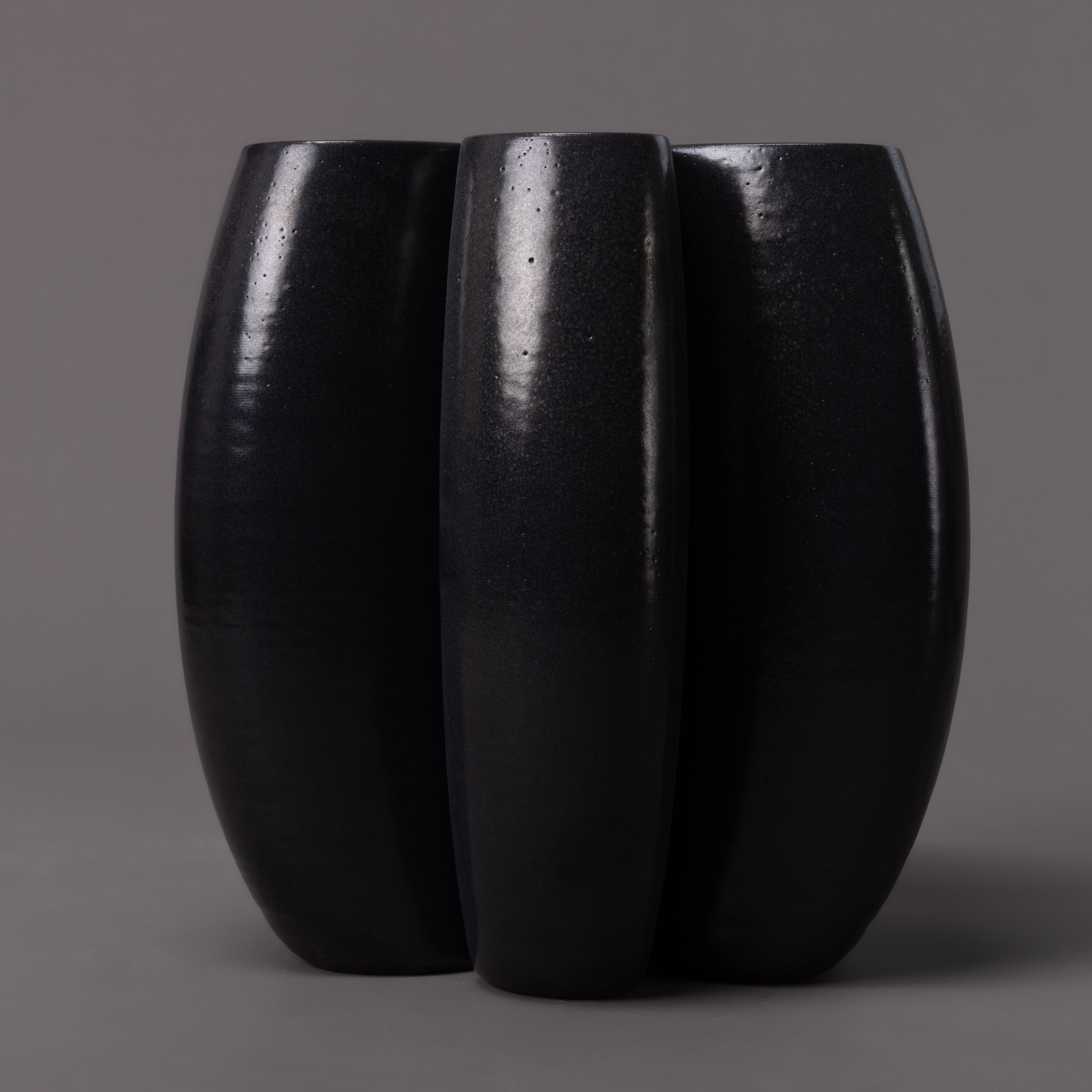 3D-printed intersect sculpture in ceramic, black glaze – BinaryCeramics