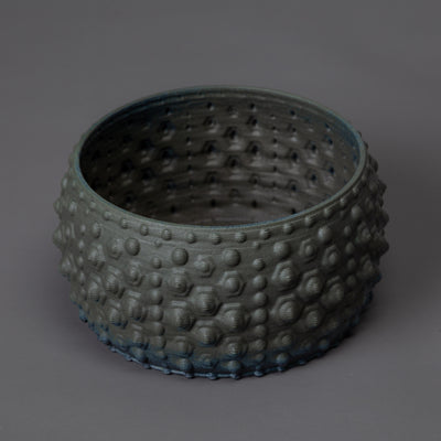 Sea Urchin ceramic sculpture in black clay, green glaze – BinaryCeramics