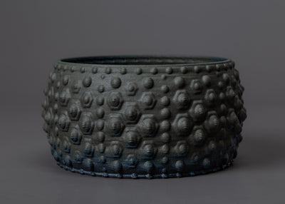 Sea Urchin sculpture – black clay, green glaze – BinaryCeramics, Athens