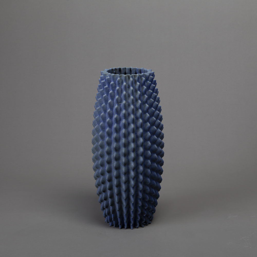 3D-printed cactus form in black clay, blue glaze – BinaryCeramics
