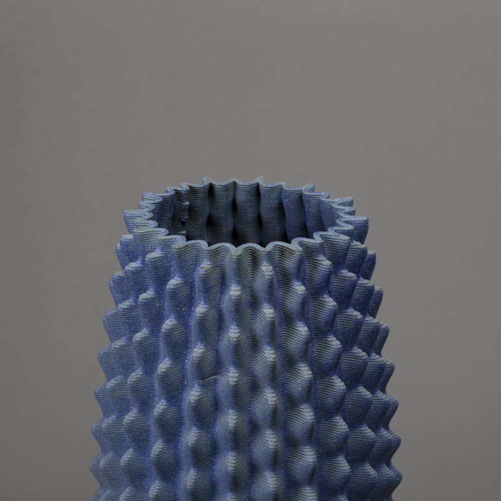 black clay, blue glaze cactus form – algorithmic ceramic design