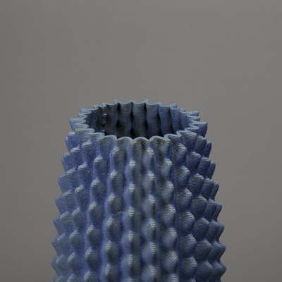 black clay, blue glaze cactus form – algorithmic ceramic design