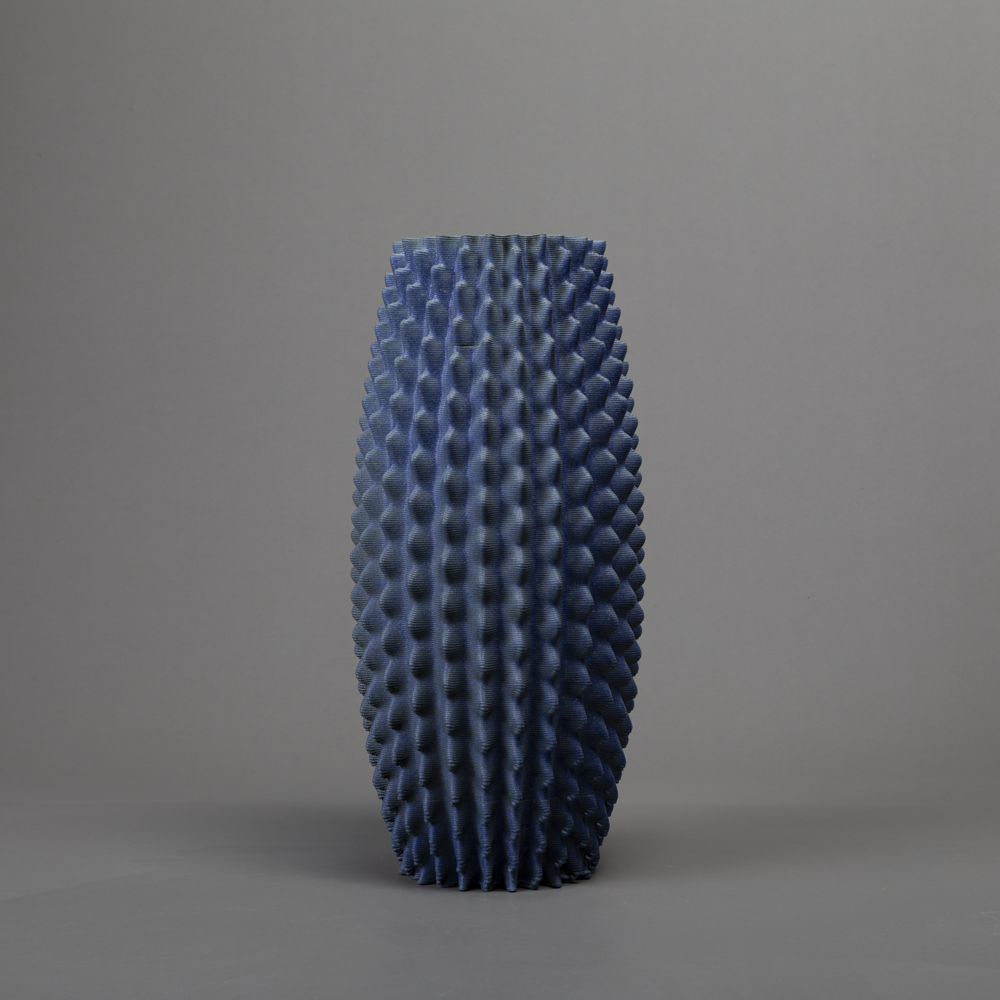 Cactus ceramic form in black clay, blue glaze – BinaryCeramics