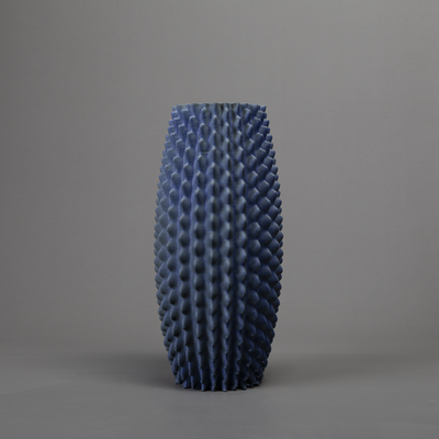 Cactus ceramic form in black clay, blue glaze – BinaryCeramics