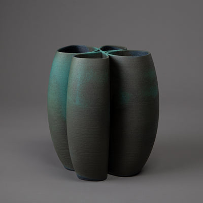 Intersect ceramic sculpture in ceramic, green glaze – BinaryCeramics