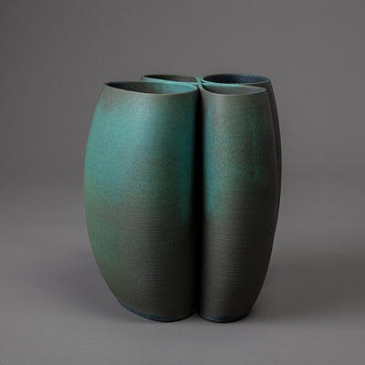 Intersect sculpture – ceramic, green glaze – BinaryCeramics, Athens