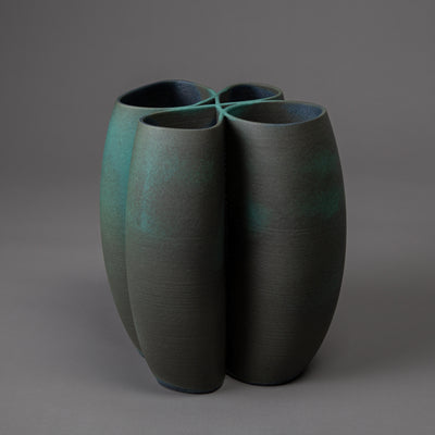 ceramic, green glaze intersect sculpture – algorithmic ceramic design