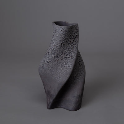 Tornado ceramic sculpture in black clay, lava glaze – BinaryCeramics