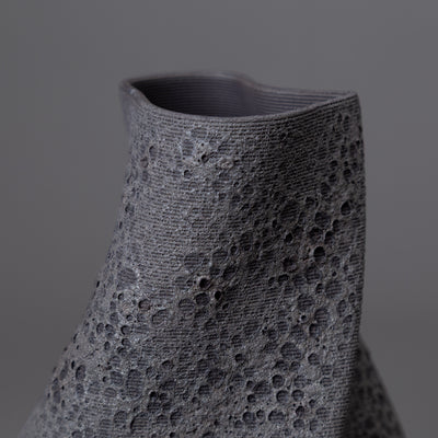 black clay, lava glaze tornado sculpture – algorithmic ceramic design