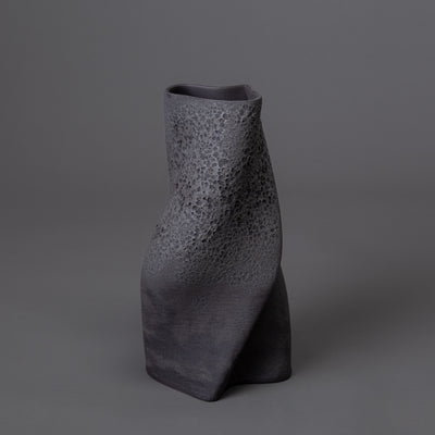 Tornado sculpture – black clay, lava glaze – BinaryCeramics, Athens
