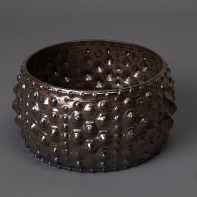 Sea Urchin ceramic sculpture in black clay, gold glaze – BinaryCeramics