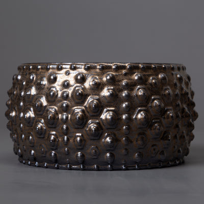 Sea Urchin sculpture – black clay, gold glaze – BinaryCeramics, Athens