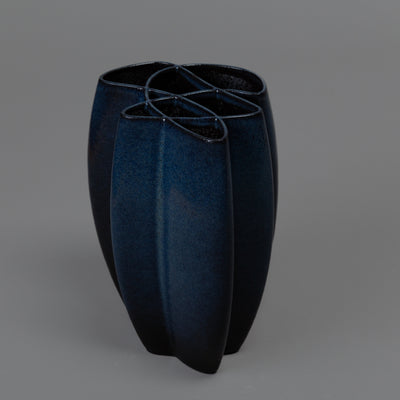 Intersect ceramic sculpture in ceramic, blue glaze – BinaryCeramics