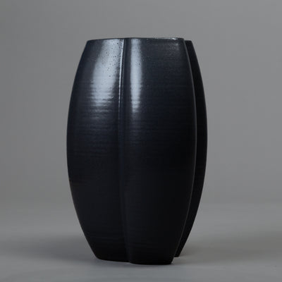 ceramic, black glaze intersect sculpture – algorithmic ceramic design
