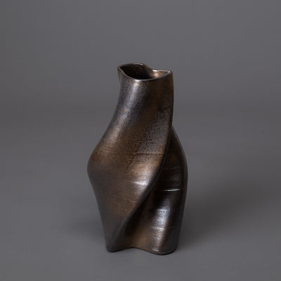 Tornado ceramic sculpture in black clay, gold glaze – BinaryCeramics