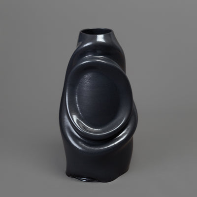 Alien ceramic form in black clay, black glaze – BinaryCeramics