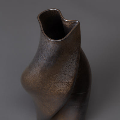 black clay, gold glaze tornado sculpture – algorithmic ceramic design