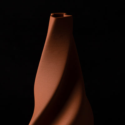 T-0110 Tornado Ceramic Sculpture in Terracotta - side view - BinaryCeramics Athens